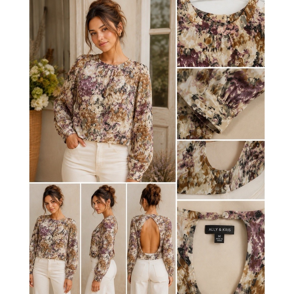 Ali & Kris Whimsgoth Long Sleeve Open Back Blouse Womens Size Medium